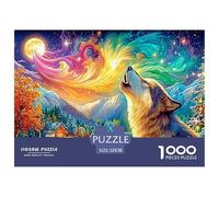 A Wolf Howls at A Moon, Surrounded by Colorful, Festive Scenery 1000Pc Jigsaw Puzzle Enchanted Spirit Wolf - Ideal for Family Fun, Adults & Kids 52x38cm/1000pcs