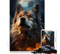 A Wolf in The Starry Sky Jigsaw Puzzles 1000 Pieces for Teenagers Brain Skill Smooth Connection Pattern Build Art Decor (38x26cm)