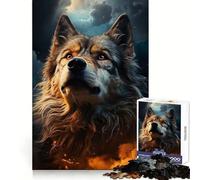 A Wolf in The Starry Sky Jigsaw Puzzles 1000 Pieces for Teenagers Restful Game Firm Edge Family Bond Home Art (50x75cm)