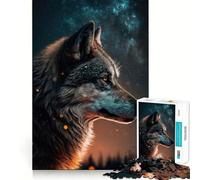 A Wolf in The Starry Sky Jigsaws for Adults1000 Pieces Indoor Play Precise Connection Family Game Furniture Decor (38x26cm)