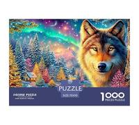 A Wolf Peers from A Snowy, Aurora-lit Scene with Glowing Trees 1000-Piece Jigsaw Puzzle Enchanted Spirit Wolf - Great for Game Nights, Adults & Kids 70x50cm/1000pcs
