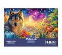 A Wolf’s Face in A Colorful, Starry Valley with A Waterfall 1000 Piece Jigsaw Puzzle Enchanted Spirit Wolf - Great Gift for Elders, Seniors, Adults & Kids 70x50cm/1000pcs