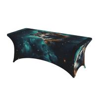 A wolf stands in front of the starry sky Decorative Tablecloth Protector for Wedding, Banquet & Parties6FT Spandex Rectangle Tablecloths, Stretch Washable Table Cloth Wrinkle Free Patio Table Cover