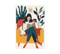 A Woman And A Cat Enjoying A Comfortable Read Canvas Poster Wall Art Decor Print Picture Paintings for Living Room Bedroom Decoration 16x24inch(40x60cm)