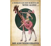 A Woman Can Not Survive On Wine Alone She Also Needs Giraffes Gift for Family Friend Birthday Wall Decor Wall Art Gift Metal Sign Poster 8x12 inches