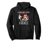 A Woman Cannot Survive on Wine Alone Funny Beagle Dog Lover Pullover Hoodie