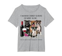 A Woman Cannot Survive On Wine Alone Staffy Bull Lovers T-Shirt, Women's Plus, Heather Grey, 4X