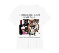 A Woman Cannot Survive On Wine Alone Staffy Bull Lovers T-Shirt, Women's Plus, White, 4X