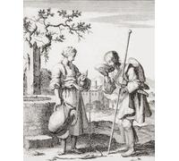 A woman gives a Christian pilgrim a drink of water. After an etching dated 1687 by Jan Luyken. Poster Print by Ken Welsh (12 x 15)