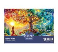 A Woman Meditates by A Glowing Tree, with Mushrooms And A Waterfall 1000-Piece Jigsaw Puzzle Multicolor Style - Challenging & Brainteasing for All Ages 38x26cm/1000pcs