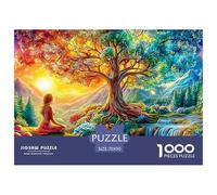 A Woman Meditates by A Glowing Tree, with Mushrooms And A Waterfall 1000Pc Jigsaw Puzzle Multicolor Style - Perfect for Family Puzzle Nights, Adults & Kids 70x50cm/1000pcs