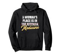 A Woman's Place Is In Medicine Kitchen Vintage Doctor PhD Pullover Hoodie