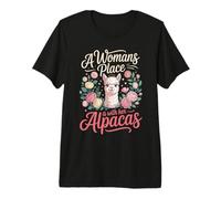 A Woman's Place is with Her Alpacas Farm Premium T-Shirt