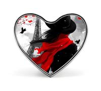 A Women in Red Scarf Paris Eiffel Tower Cute Brooch Badge Heart Shape Pin Hat Clothing Jewelry Accessories Gifts for Wedding Party