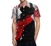 A Women in Red Scarf Paris Eiffel Tower Men's Button Down Shirt Casual Short Sleeve Shirts Beach Summer Shirt with Pocket