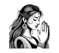 a Women in Traditional Indian Dress with her Hands Folded Fine Carving Decals 67.2x73.4cm Easy Installation Black