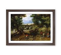 A Woodland Road with Travellers by Pieter Bruegel The Elder Framed Print | A2 Walnut Framed Wall Art | Ready to Hang | Modern Landscape Picture | Living Room Bedroom Lounge Office