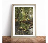 A Woodland Stream By Peder Mork Monsted | Framed Wall Art Print | Modern Home Decor Picture | Ready to Hang Artwork for Living Room, Bedroom, Kitchen or Office | Multiple Sizes