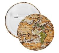 A Worn-out World Map Badge Metal Round Pins, Lightweight Brooch for Backpack, Fashion Button Pins Badge for Shirts, Jackets, Shawl Coat, Unisex, 12PCS, Tinplate, metal round pins