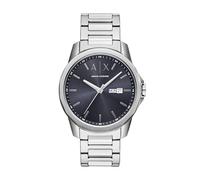 A|X Armani Exchange Chronograph Dress Watch for Men with Stainless Steel, Silicone or Leather Band, 3 Hand/Silver/Blue Dial, Banks
