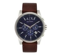 A|X Armani Exchange Stainless Steel Watch with Blue Dial and Brown Leather Strap