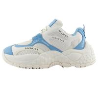 A｜X ARMANI EXCHANGE Women's Vedder, Microsuede Clean Essential Look Sneaker, Off White+ Blue, 2.5 UK