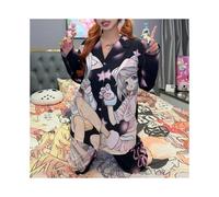 (A, XXL) Cute Anime Girl Print Pajamas Women Spring Autumn New Cartoon Cardigan Home Clothes Set Japanese Style Harajuku Trendy Sleepwear