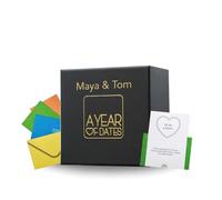 A Year Of Dates - Date Ideas for Couples on 52 Sealed Cards in Personalised Presentation Gift Box. Thoughtful Personalised Gifts for Couples on Valentines Day, Anniversary or Wedding Day.