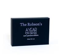 A Year Of Dates Personalised New Parents Gift Box in purple - 26 Activity Ideas for New Parents with Date Ideas, Family Days Out & Adventures with Baby - Gifts for Couples with Kids