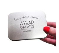 A Year Of Dates Personalised seasonal Date Ideas for Couples in a tin. Thoughtful Personalised Gifts for Couples. Anniversary or Wedding Day present