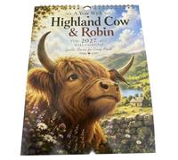 A Year With Highland Cow & Robin 2027 Wall Calendar, 12 Month Fluffy Scottish Highland Cattle Hanging Planner, Rustic Farmhouse Wall Art
