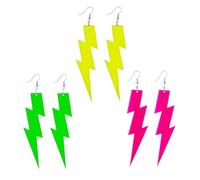 A-yeite 3 Pairs 80s Neon Earrings Colorful Lightning Skull Geometric Charms Acrylic Dangle Drop Earrings Set for Women 90s Outfit Glow Party Neon Accessories, Acrylic, No Gemstone
