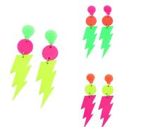 A-yeite 3 Pairs 80s Neon Earrings Colorful Lightning Skull Geometric Charms Acrylic Dangle Drop Earrings Set for Women 90s Outfit Glow Party Neon Accessories, Acrylic, No Gemstone
