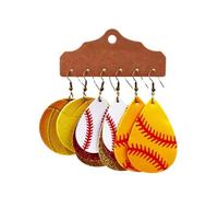 A-yeite 3 Pairs Colorful Baseball Leather Earrings Bohemian Style Football Basketball Soccer Rugby Unique Glitter Ball Earrings for Women Girls Sports Jewelry, Zinc faux leather, No Gemstone