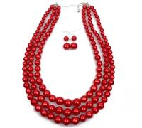 A-yeite 3-Strand Imitation Pearl Beaded Necklace and Earring Set, Multilayer Statement Jewelry for Women Brides Bridesmade, Wedding, Party, Daily Wear, One Size, Metal, No Gemstone
