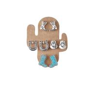 A-yeite 4 Pairs Western Cowgirl Turquoise Earring Set for Women Vintage Cowboy Boot Hat Cactus Heart Stud Earrings Statement Western Country Jewelry, Zinc, No Gemstone