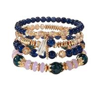 A-yeite 4 Pcs Colorful Glass Beaded Stackable Bracelets for Women Bohemian Layered Glass Bracelets With tassel Summer Beach Boho Vacation Jewelry Gifts, One Size, Alloy, no gemstone