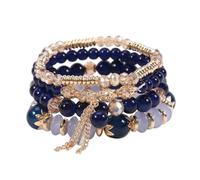A-yeite 4Pcs Boho Multilayer Stackable Beaded Bracelets Jewelry Set for Women Men Colorful Crystal Stone Beads Stretch Bracelets Charm Bangles Summer Beach Vacation Gift, M, Glass Metal, no gemstone