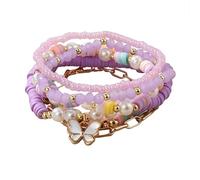A-yeite 6Pcs Set Bohemian Stackable MultiLayer Polymer Clay Acrylic Beaded Bracelets for Women Summer Beach Butterfly Charm Stretch Bracelet Bangles Friendship Jewelry, Adjustable, Metal, no gemstone