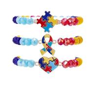 A-yeite Autism Awareness Stackable Bracelets for Women Elastic Colorful Love Heart Ribbon Puzzle Charm Beaded Stretch Bracelet Autism Jewelry Gift, M, Acrylic Metal, no gemstone