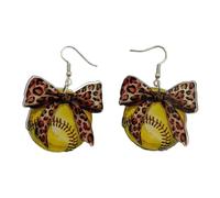 A-yeite Baseball Softball Volleyball Bow Earrings for Women Game Day Basketball Soccer Football Leopard Print Sports Bow Cheer Earring for Sport Fans Team Player Jewelry, Acrylic, No Gemstone