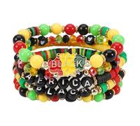 A-yeite Black History Month Bracelets for Women Men Bohemian Multilayer Juneteenth African Red Green Yellow Black Stackable Beaded Bracelet Set Jamaica Ethnic Jewelry Gifts, M, Polymer Clay, no