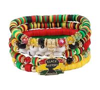 A-yeite Black History Month Bracelets for Women Men Bohemian Multilayer Juneteenth African Red Green Yellow Black Stackable Beaded Bracelet Set Jamaica Ethnic Jewelry Gifts, M, Polymer Clay, no