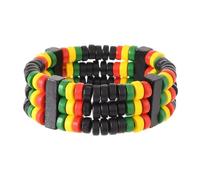 A-yeite Black History Month Stretch Bracelet, Multilayer Stacked African Wooden Beaded Bangle Bracelet, Red Yellow Green Black Juneteenth, Bohemian Jewelry for Women, M, Wood, no gemstone