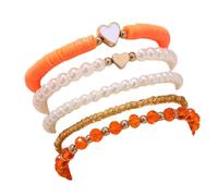 A-yeite Bohemia Multilayer Surfer Heishi Beaded Stackable Bracelets Set for Women Colorful Heart Imitation Pearl Beads Stretch Bracelets for Men Summer Beach Vacation Jewelry Gift, One Size, Metal, no