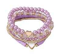 A-yeite Bohemia Multilayer Surfer Heishi Beaded Stackable Bracelets Set for Women Colorful Heart Imitation Pearl Beads Stretch Bracelets for Men Summer Beach Vacation Jewelry Gift, One Size, Metal, no