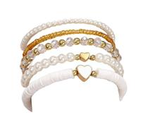 A-yeite Bohemia Multilayer Surfer Heishi Beaded Stackable Bracelets Set for Women Colorful Heart Imitation Pearl Beads Stretch Bracelets for Men Summer Beach Vacation Jewelry Gift, One Size, Metal, no
