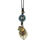 A-yeite Bohemian Colorful Ceramic Beads Necklace for Women Stars Leaf Charm Ceramic Bead Long Adjustable Necklace Statement Jewelry Gifts, One Size, Zinc, No Gemstone
