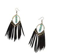A-yeite Bohemian Long Ethnic Style Feather Earrings For Women Vintage Handmade Tassel Charmed Earrings Turquoise Long Denim Accessories, One Size, Leather Zinc, No Gemstone