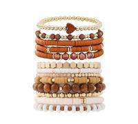 A-yeite Boho Multilayer Heart Clay Stackable Bracelets Set for Women Colorful Surfer Heishi Polymer Clay Beaded Stretch Bracelets Friendship Summer Beach Vacation Jewelry Gifts, M, Polymer Clay Metal